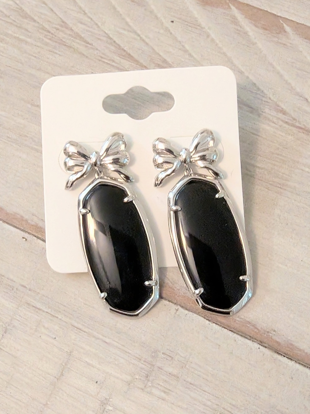 Kendra Scott Elle Bow Earrings Silver And Black NWOT